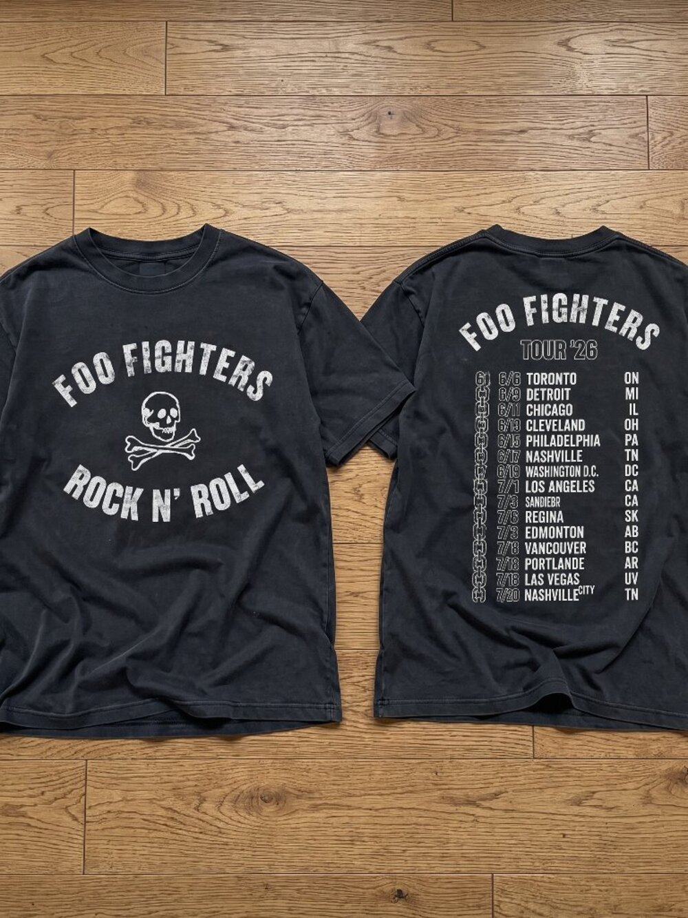 Foo Fighters Rock N Roll Skull Tour 2026 Double Sided Concert T-Shirt Reprint